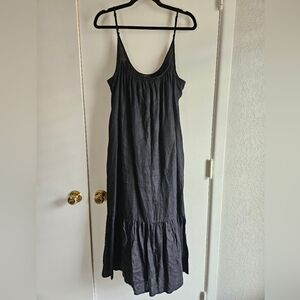 J. Crew Black Linen Ruffle Midi Maxi Dress Large